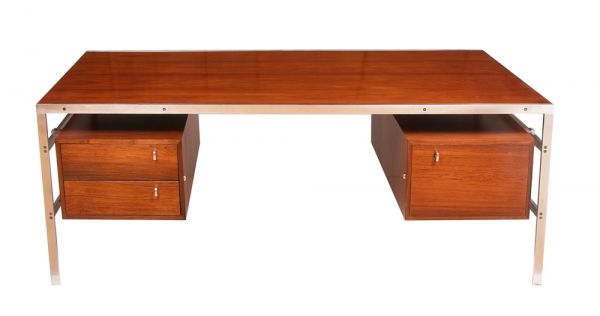 Preben Fabricius and Jorgen Kastholm Chrome and Rosewood Desk by BO-EX Model BO 555 c.1960,